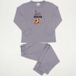 Dark gray long-sleeve thin pajamas with rocket print