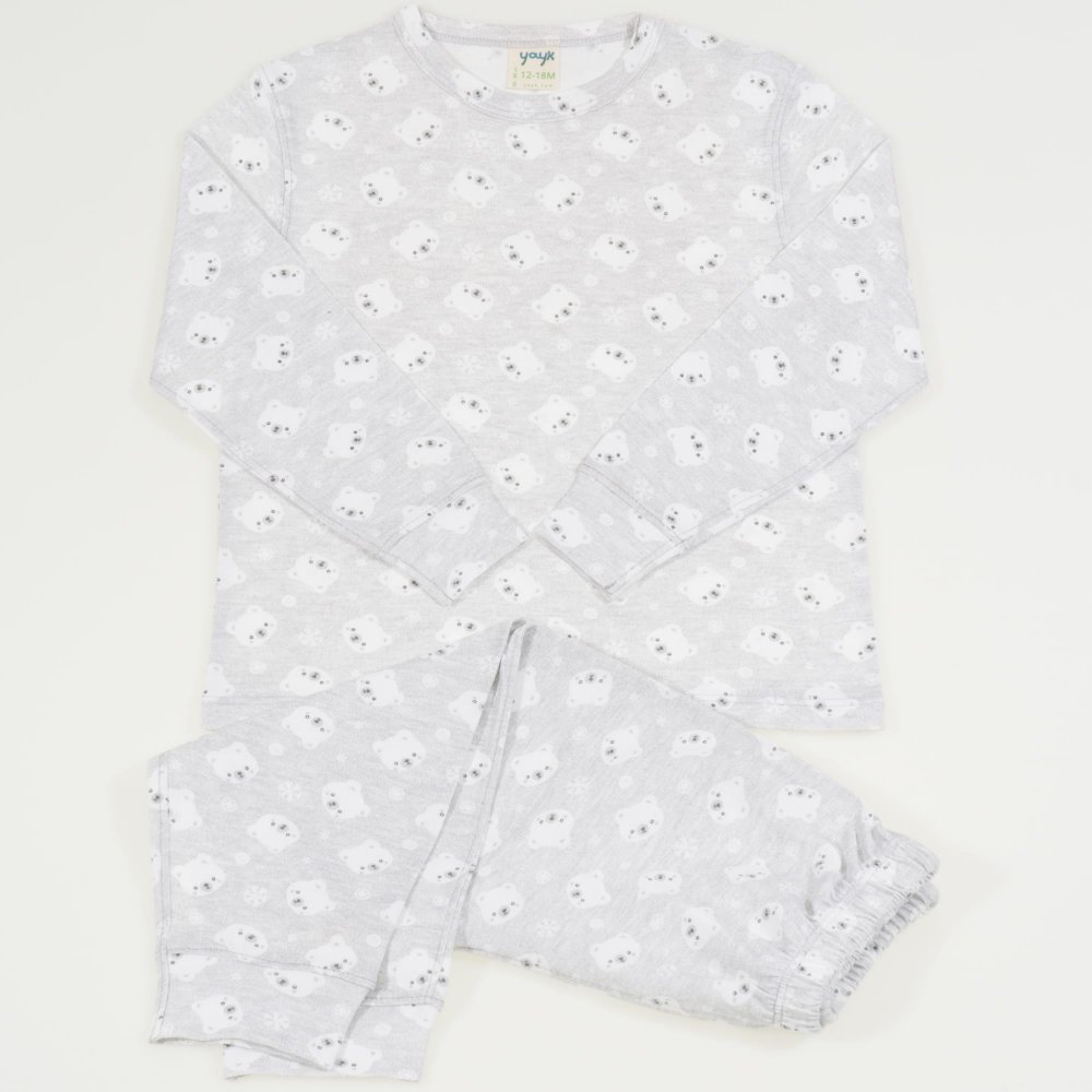 Gray long-sleeve thin pajamas - organic cotton with bears print | liloo