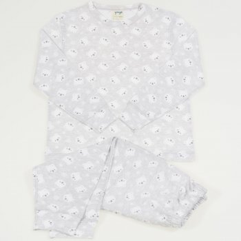 Pijamale primavara-toamna gri - bumbac organic imprimeu model ursuleti | liloo