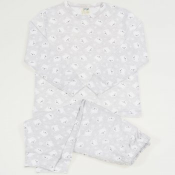 Gray long-sleeve thin pajamas - organic cotton with bears print