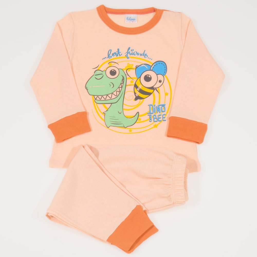 Cream long-sleeve thin pajamas with best friends - dino and bee print | liloo