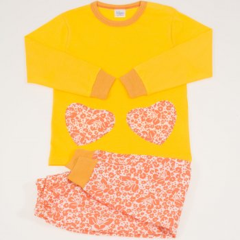 Yellow long-sleeve thin pajamas with flowered print | liloo