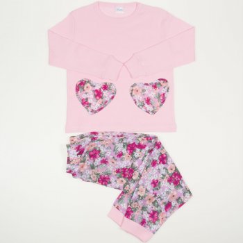 Pink long-sleeve thin pajamas with flowered print | liloo