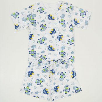 White short-sleeve thin PJs with car and plane print | liloo