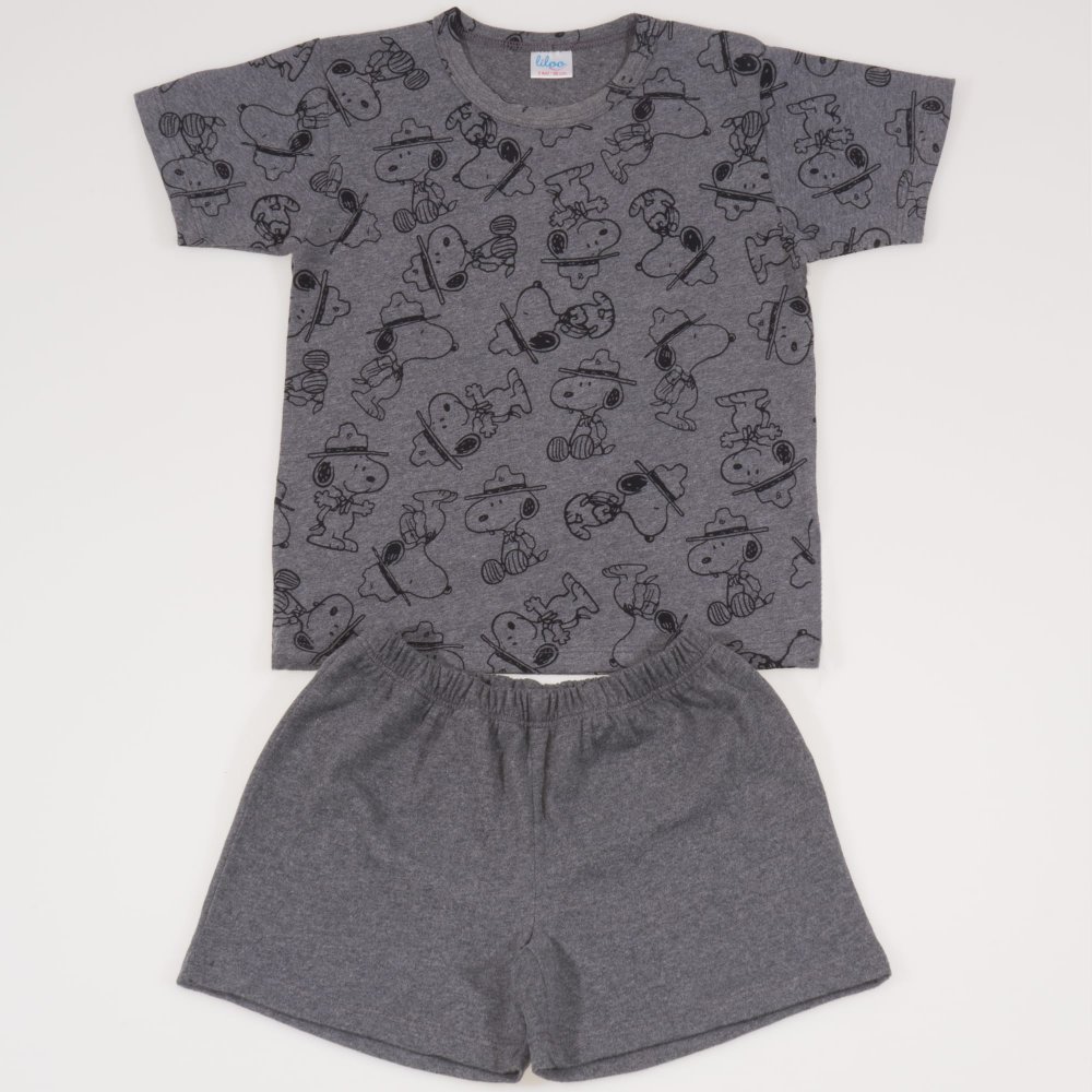 Dark grey short-sleeve thin pajamas with dogs print | liloo