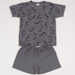 Dark grey short-sleeve thin pajamas with dogs print