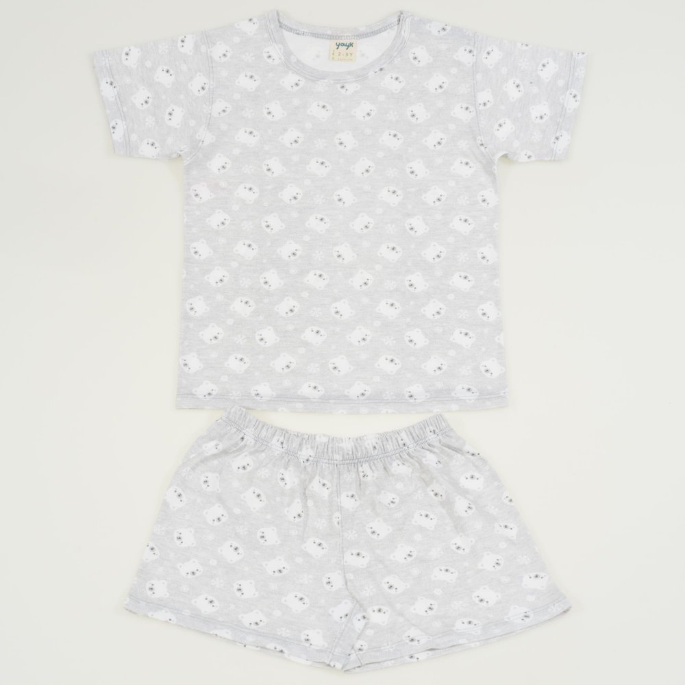 Gray short-sleeve thin pajamas - organic cotton with bears print | liloo