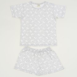 Gray short-sleeve thin pajamas - organic cotton with bears print