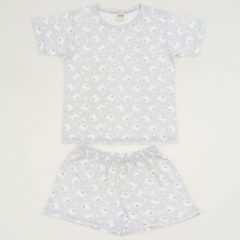 Gray short-sleeve thin pajamas - organic cotton with bears print | liloo