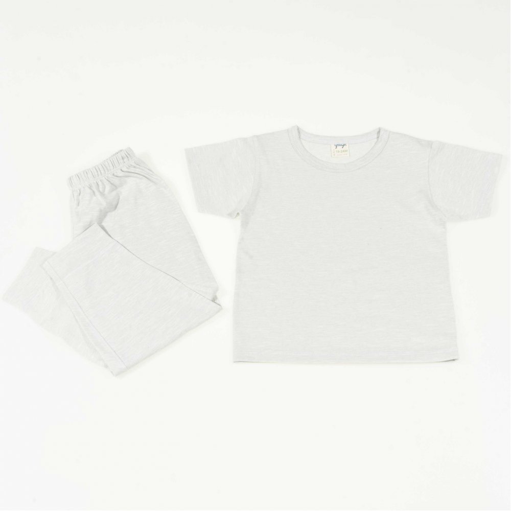 Pijamale cu maneca scurta si pantaloni lungi bumbac organic culoarea ou de rata| liloo Pijamale cu maneca scurta si pantaloni lungi bumbac organic culoarea ou de rata| liloo