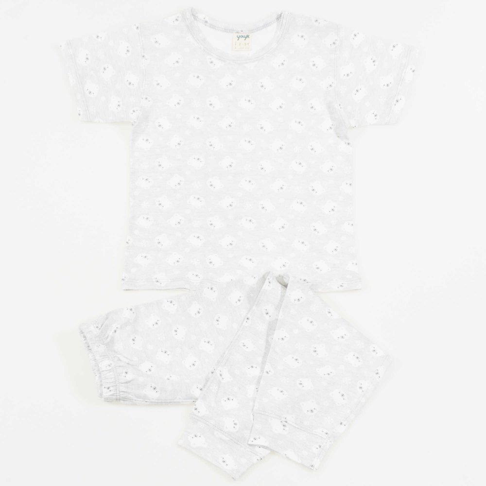 Pajamas with short sleeves and long pants, gray organic cotton, bears pattern print liloo