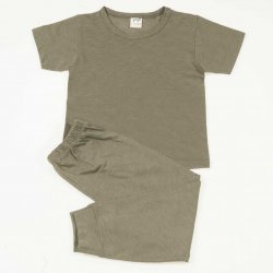 Short-sleeved pajamas and long pants in organic cotton, khaki