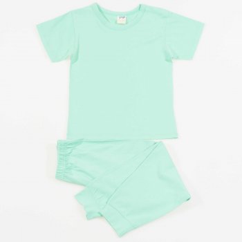 Mint green organic cotton pajamas with short sleeves and long pants liloo
