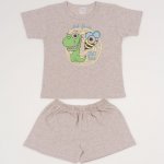 Beige melange summer pajamas with Dino and Bee print | liloo