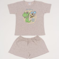 Beige melange summer pajamas with Dino and Bee print