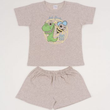 Beige melange summer pajamas with Dino and Bee print | liloo