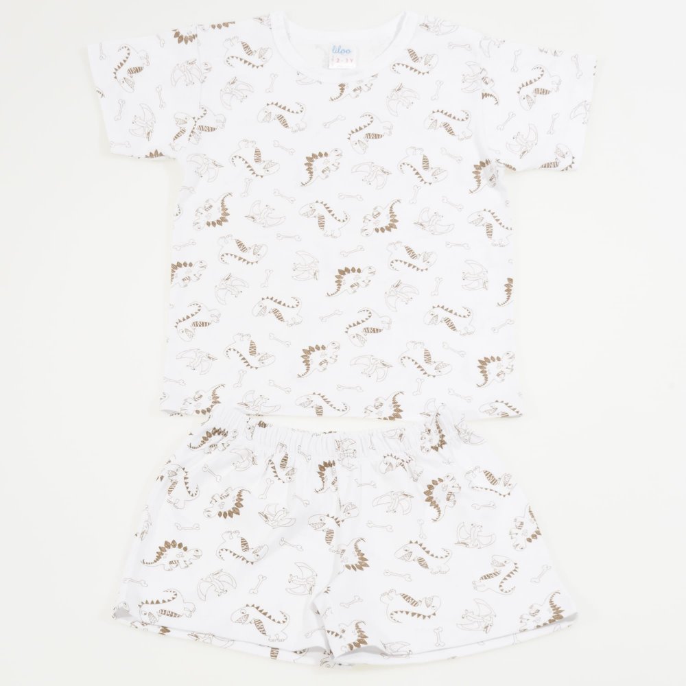 Summer pajamas with short sleeves and shorts white dinosaur pattern print | liloo