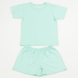 Summer pajamas with short sleeves and mint green organic cotton shorts