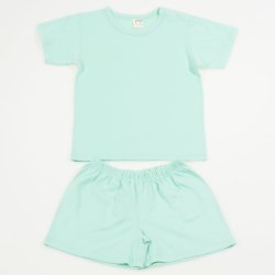 Pijamale vara cu maneca scurta si pantaloni scurti bumbac organic verde menta