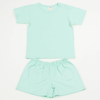 Pijamale vara cu maneca scurta si pantaloni scurti bumbac organic verde menta