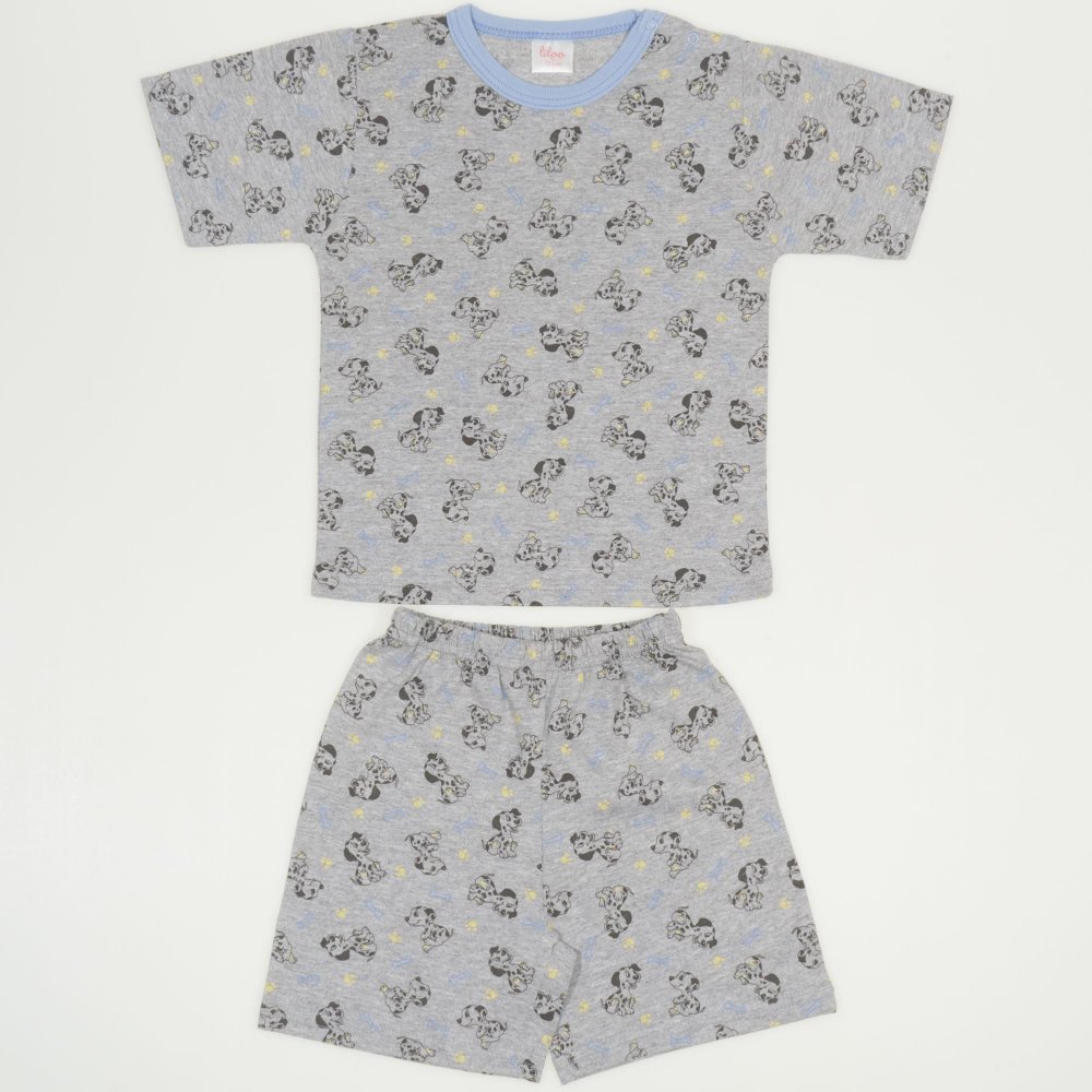 Grey short-sleeve thin PJs with dogs print | liloo