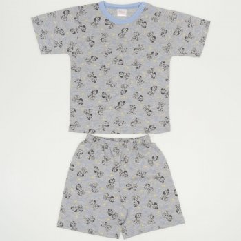 Grey short-sleeve thin PJs with dogs print