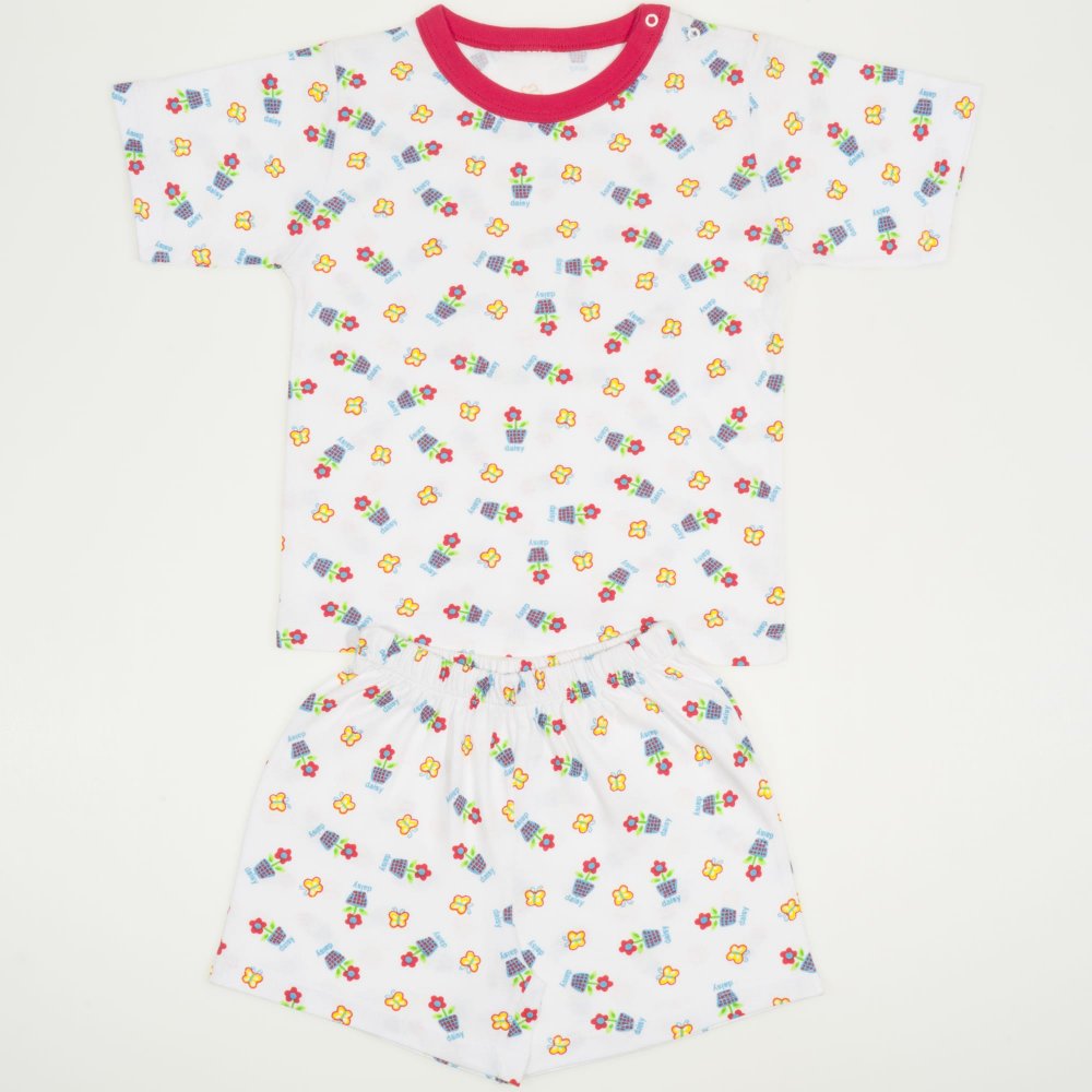 White short-sleeve thin pajamas with flowers print | liloo