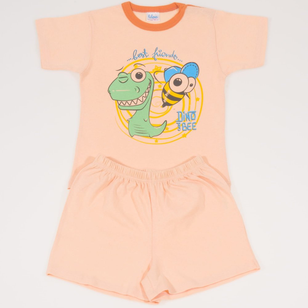 Dark cream short-sleeve thin PJs with dine and bee best friends print| liloo