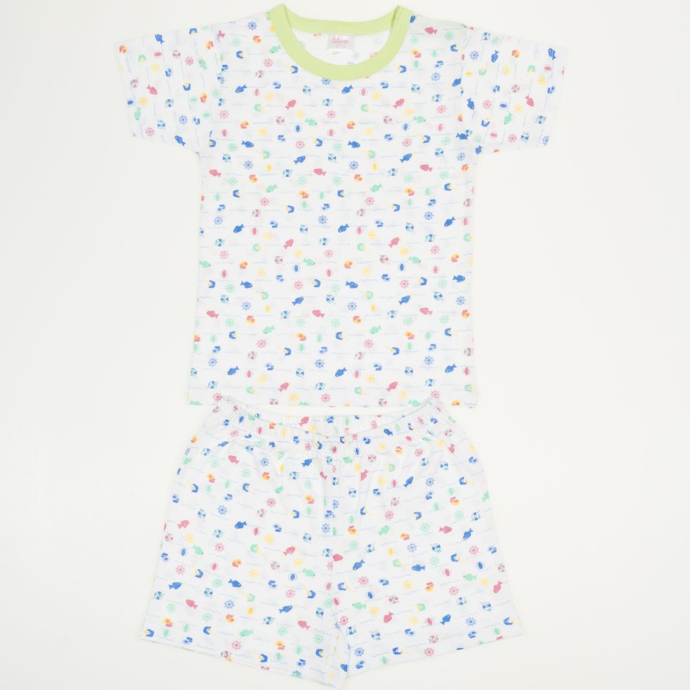 Short-sleeve thin PJs with sea life allover - fish | liloo