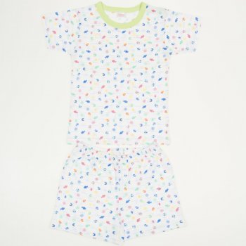 Short-sleeve thin PJs with sea life allover - fish