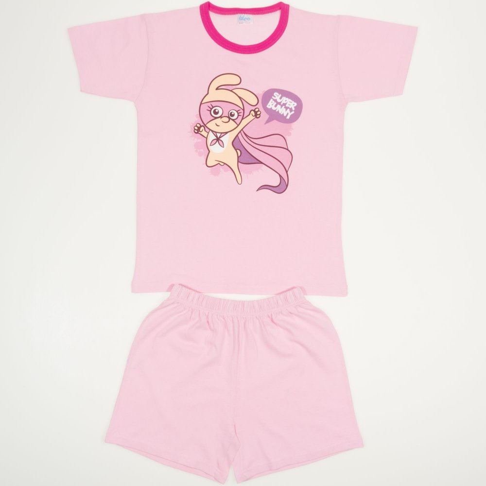 Pink short-sleeve thin PJs with super bunny print | liloo