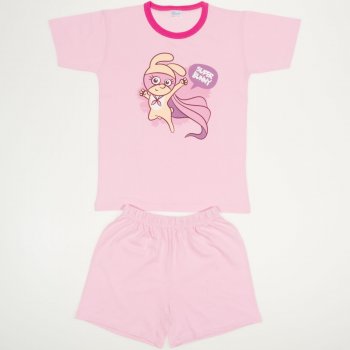 Pink short-sleeve thin PJs with super bunny print