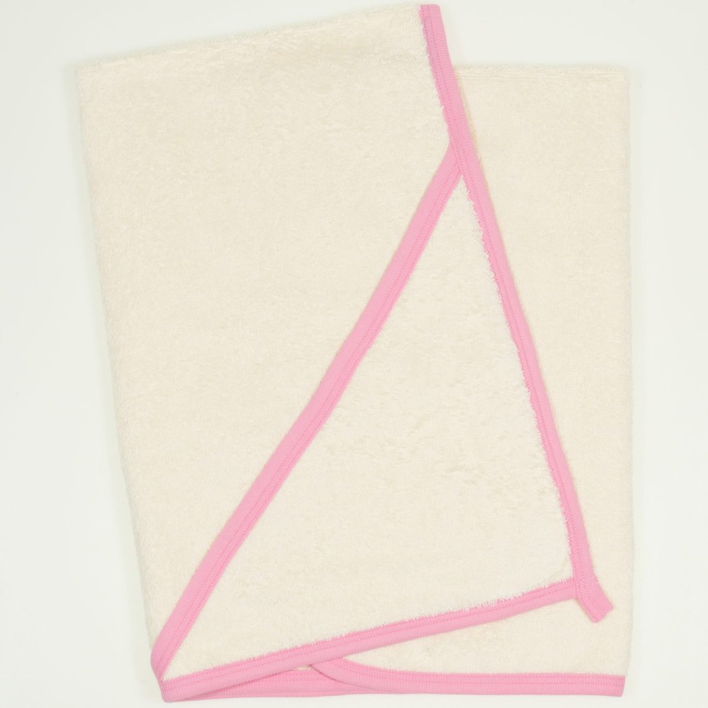 Ivory hooded towel - pink trim | liloo