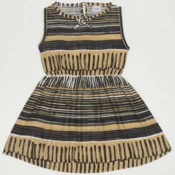 Brown coloured summer dress with black traditional styled allover print