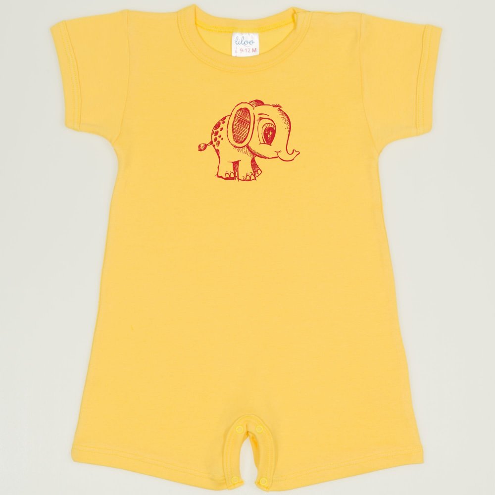 Minion yellow romper (short sleeve & pants) with elephant print | liloo