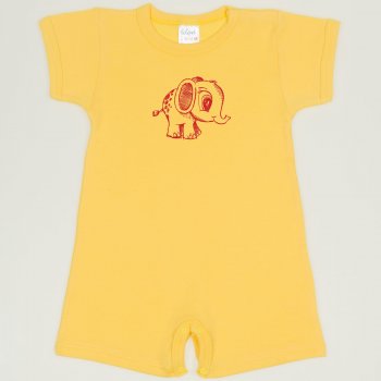 Salopeta maneca scurta si pantaloni scurti minion yellow imprimeu elefantel