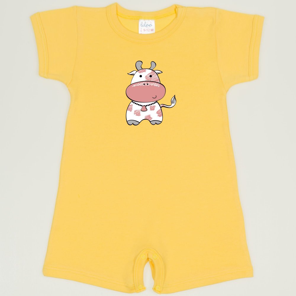 Minion yellow romper (short sleeve & pants) with cow print | liloo