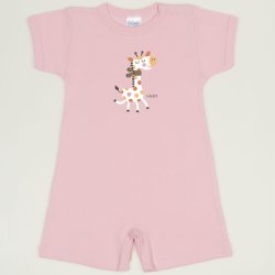 Orchid pink romper (short sleeve & pants) with giraffe print
