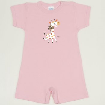 Orchid pink romper (short sleeve & pants) with giraffe print | liloo