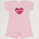 Orchid pink romper (short sleeve & pants) with princess print | liloo