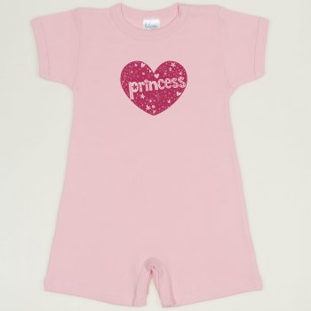 Orchid pink romper (short sleeve & pants) with princess print | liloo