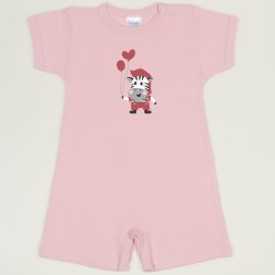 Orchid pink romper (short sleeve & pants) with zebra with balloons print