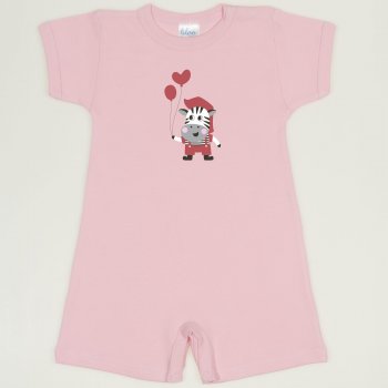 Orchid pink romper (short sleeve & pants) with zebra with balloons print | liloo