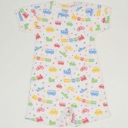 White romper (short sleeve & pants) with transport toys print