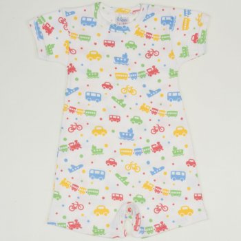 White romper (short sleeve & pants) with transport toys print