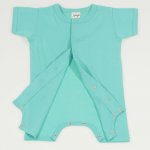 Salopeta maneca scurta si pantaloni scurti bumbac organic aqua - inchidere frontala | liloo