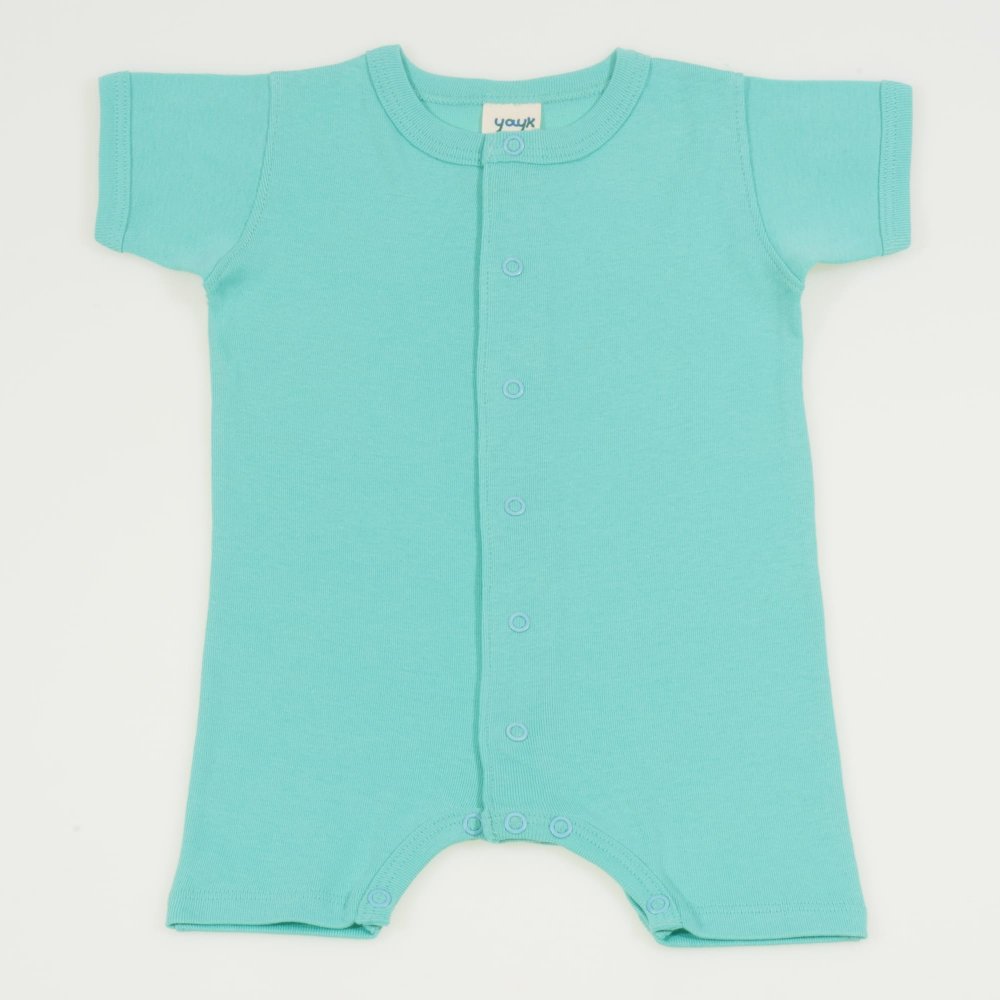 Aqua organic cotton romper (short sleeve & pants) - center-snap | liloo