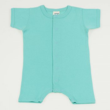 Salopeta maneca scurta si pantaloni scurti bumbac organic aqua - inchidere frontala | liloo