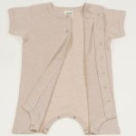 Beige organic cotton romper (short sleeve & pants) - center-snap | liloo