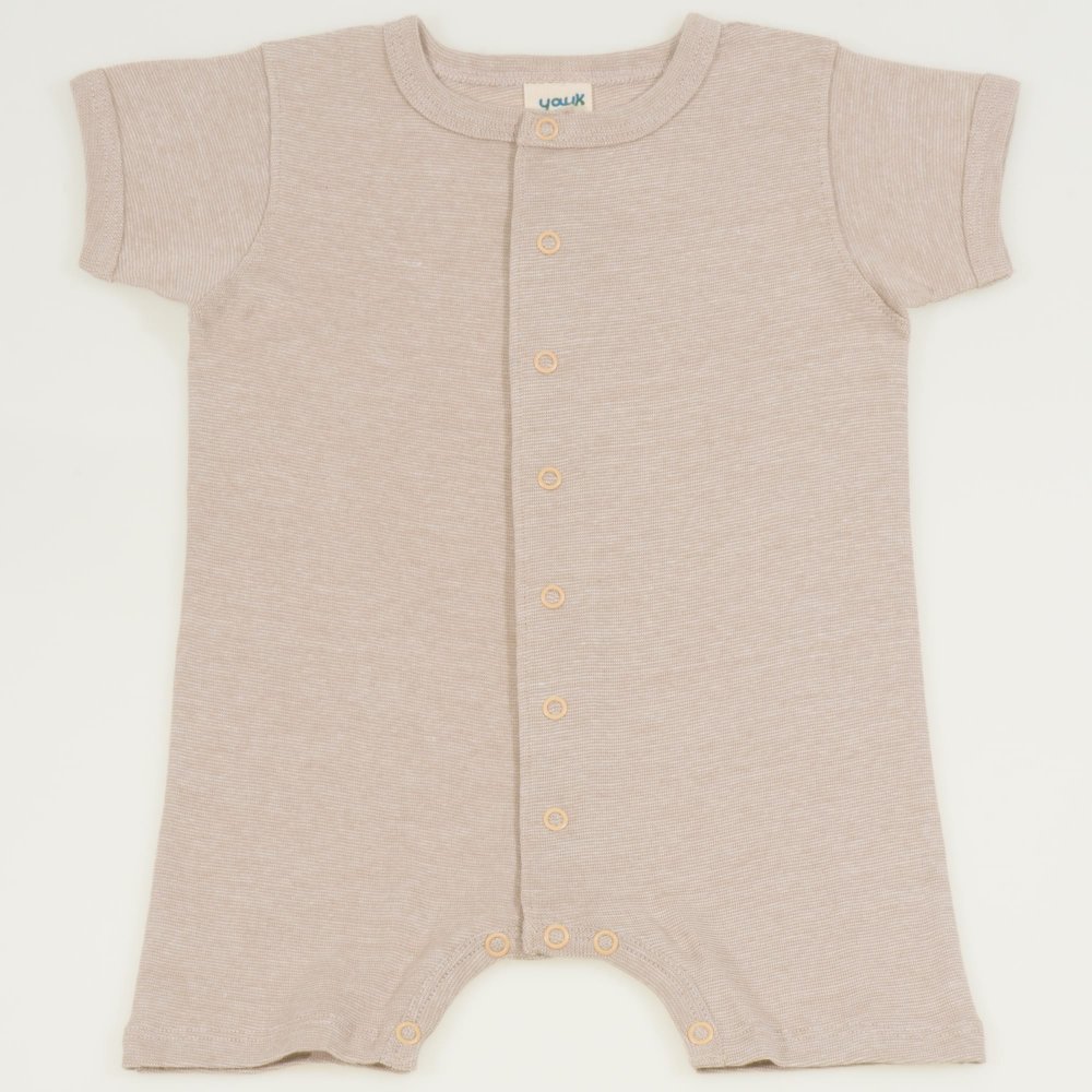 Beige organic cotton romper (short sleeve & pants) - center-snap | liloo